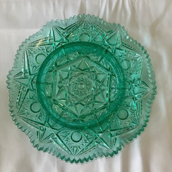 Vintage Viking Glass Dalzell Domed Lidded Cheese Butter Dish Pressed Glass Green - Picture 6 of 13